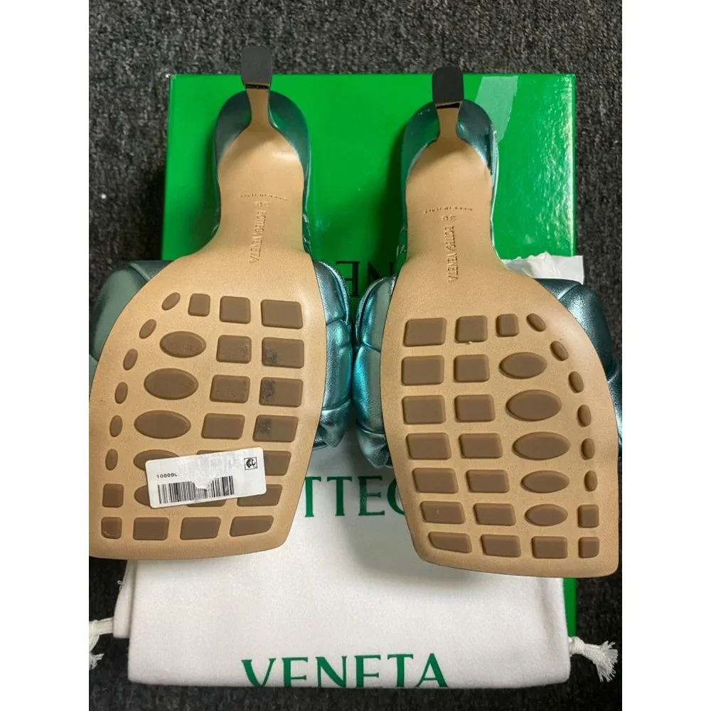 BOTTEGA VENETA LIDO HIGH HEEL SANDALS ICY MOON BLUE SIZE 38C EU NEW WITH DEFECTS - Picture 5 of 8